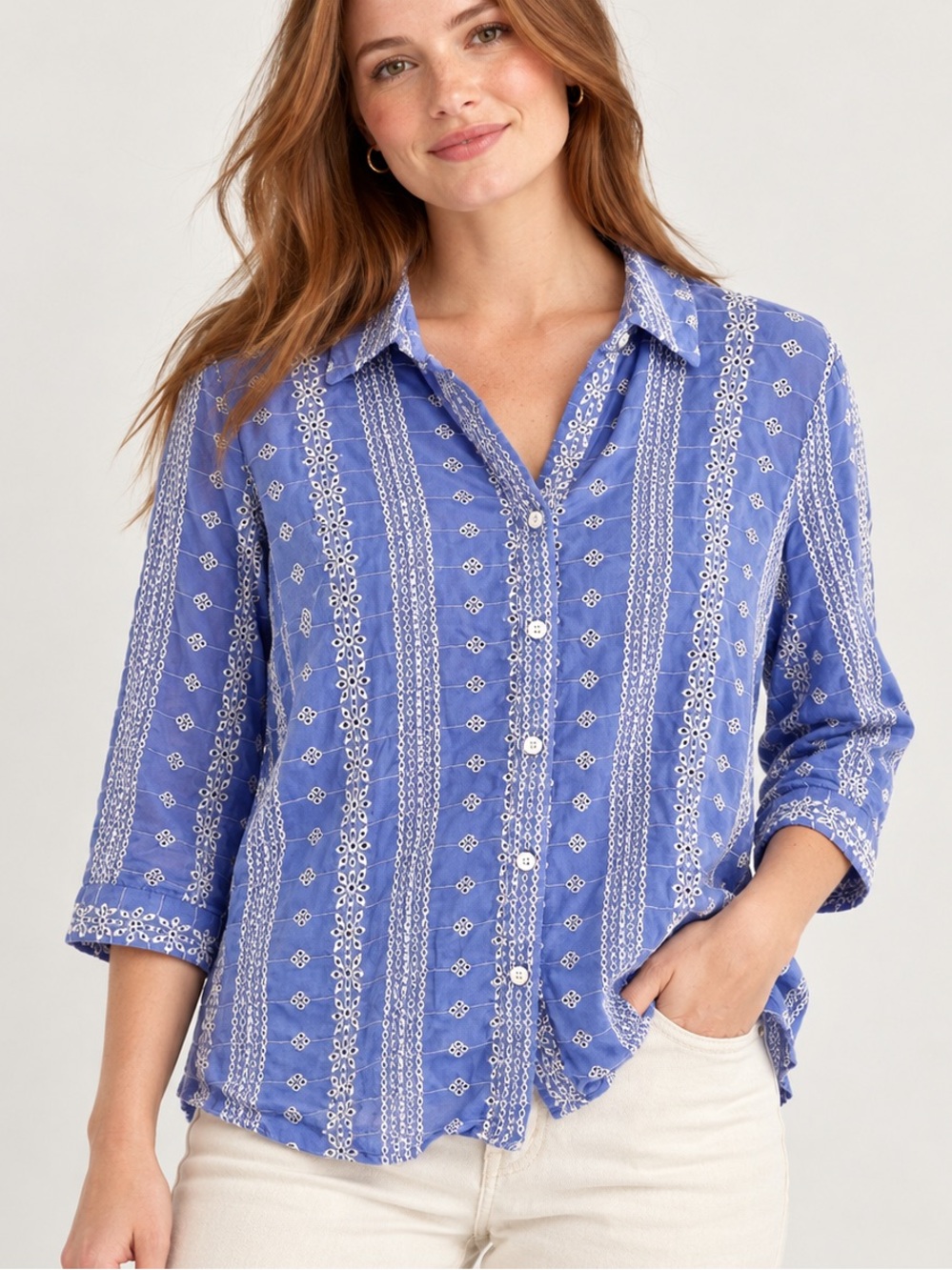 Ultra Pink Blue Embroidered Button-Down Shirt